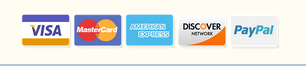 Accepted: Visa, Mastercard, American Express, Discover, PayPal